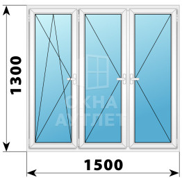 Трехстворчатое поворотно-откидное пластиковое окно ПО-П-П 1500×1300 ОА-32922