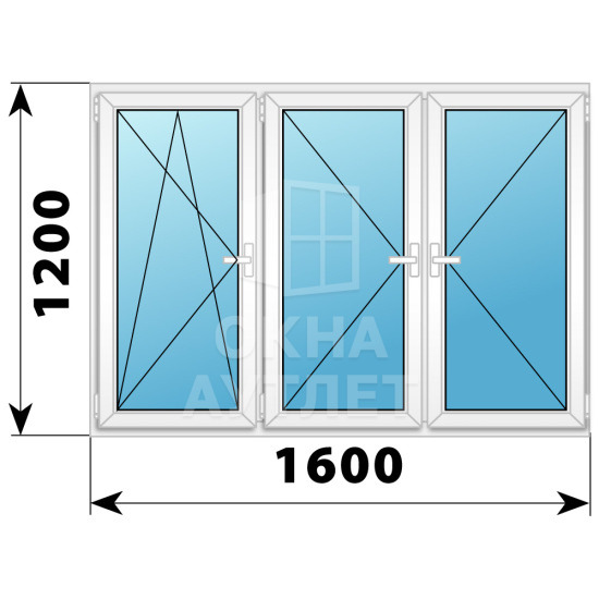 Трехстворчатое поворотно-откидное пластиковое окно ПО-П-П 1600×1200 ОА-32898