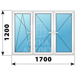 Трехстворчатое поворотно-откидное пластиковое окно ПО-П-П 1700×1200 ОА-32949