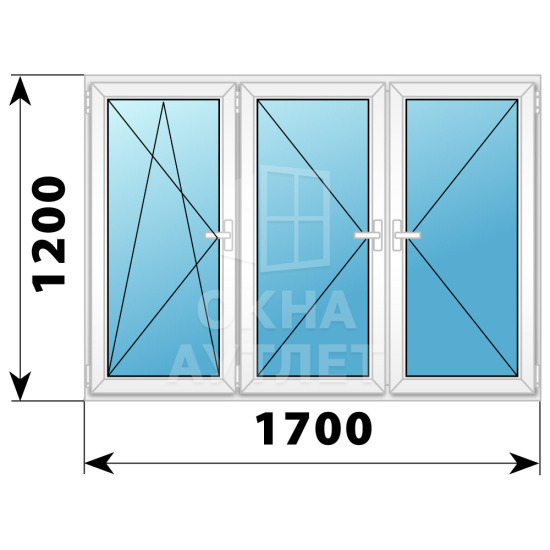 Трехстворчатое поворотно-откидное пластиковое окно ПО-П-П 1700×1200 ОА-32949