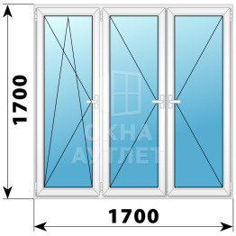 Трехстворчатое поворотно-откидное пластиковое окно ПО-П-П 1700×1700 ОА-32982