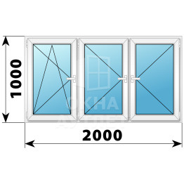 Трехстворчатое поворотно-откидное пластиковое окно ПО-П-П 2000×1000 ОА-32937