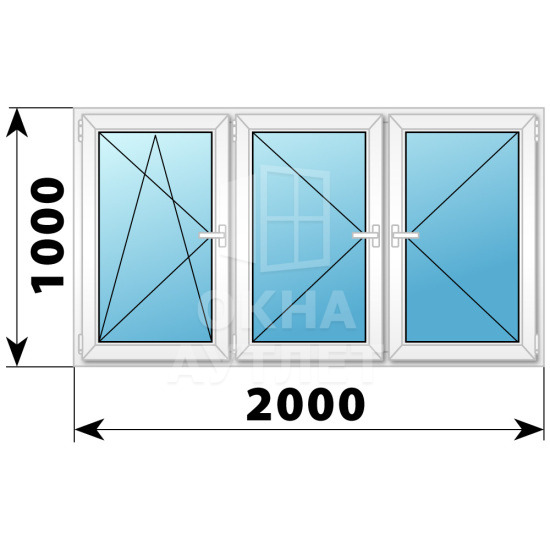 Трехстворчатое поворотно-откидное пластиковое окно ПО-П-П 2000×1000 ОА-32937