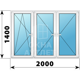 Трехстворчатое поворотно-откидное пластиковое окно ПО-П-П 2000×1400 ОА-32970