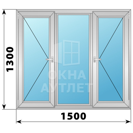 Трехстворчатое алюминиевое окно П-Г-П 1500×1300 ОА-34289