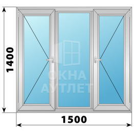 Трехстворчатое алюминиевое окно П-Г-П 1500×1400 ОА-34322