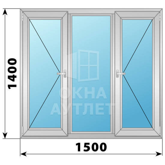 Трехстворчатое алюминиевое окно П-Г-П 1500×1400 ОА-34322