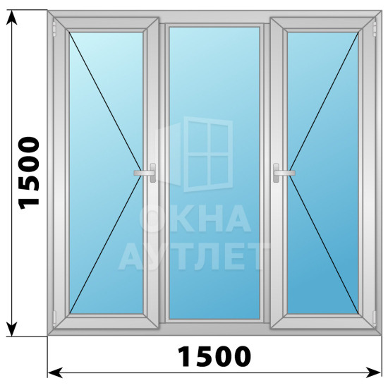 Трехстворчатое алюминиевое окно П-Г-П 1500×1500 ОА-34352