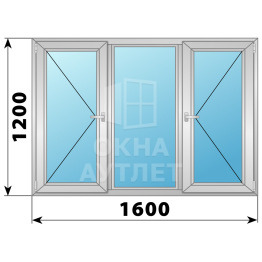 Трехстворчатое алюминиевое окно П-Г-П 1600×1200 ОА-34292