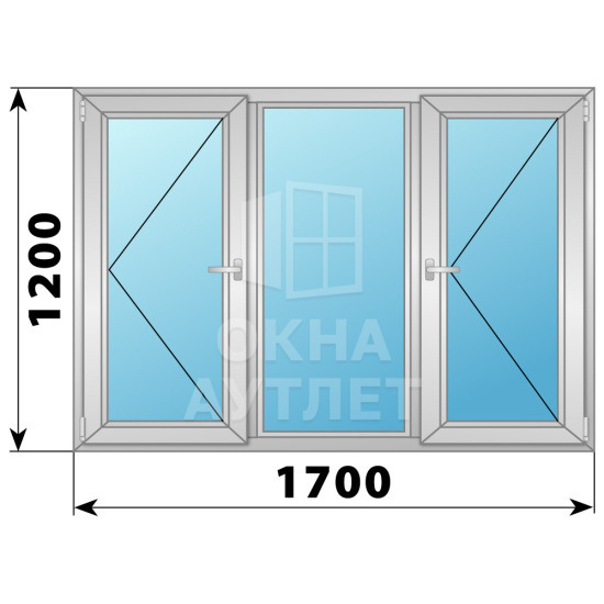 Трехстворчатое алюминиевое окно П-Г-П 1700×1200 ОА-34304