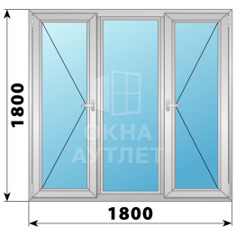 Трехстворчатое алюминиевое окно П-Г-П 1800×1800 ОА-34439