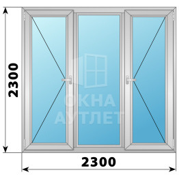 Трехстворчатое алюминиевое окно П-Г-П 2300×2300 ОА-34526
