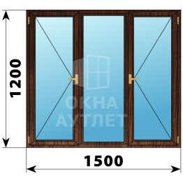 Трехстворчатое деревянное окно из дуба П-Г-П 1500×1200 ОА-37307
