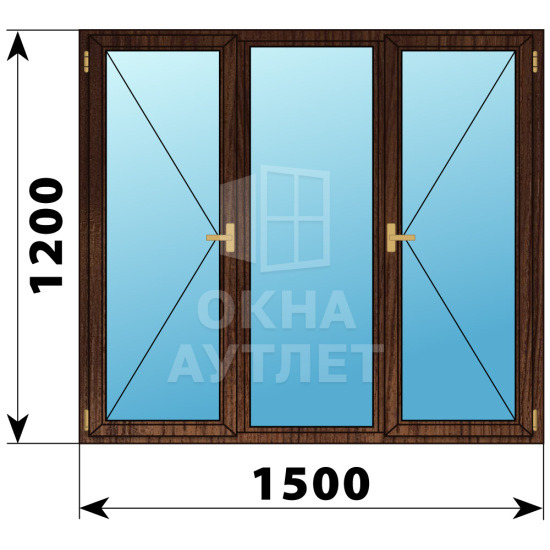 Трехстворчатое деревянное окно из дуба П-Г-П 1500×1200 ОА-37307