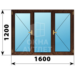 Трехстворчатое деревянное окно из дуба П-Г-П 1600×1200 ОА-37403