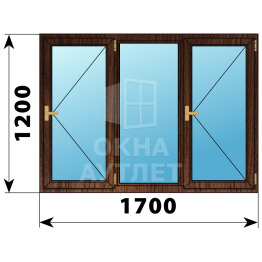 Трехстворчатое деревянное окно из дуба П-Г-П 1700×1200 ОА-37499