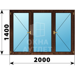 Трехстворчатое деревянное окно из дуба П-Г-П 2000×1400 ОА-37829