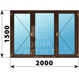 Трехстворчатое деревянное окно из дуба П-Г-П 2000×1500 ОА-37868