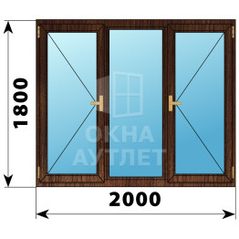 Трехстворчатое деревянное окно из дуба П-Г-П 2000×1800 ОА-37922