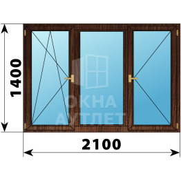 Трехстворчатое деревянное окно из дуба П-Г-П 2100×1400 ОА-37859