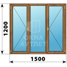 Трехстворчатое деревянное окно из лиственницы П-Г-П 1500×1200 ОА-36620