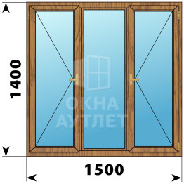 Трехстворчатое деревянное окно из лиственницы П-Г-П 1500×1400 ОА-36950