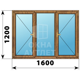 Трехстворчатое деревянное окно из лиственницы П-Г-П 1600×1200 ОА-36752