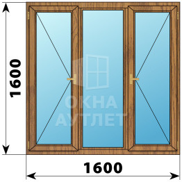 Трехстворчатое деревянное окно из лиственницы П-Г-П 1600×1600 ОА-37298