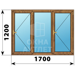 Трехстворчатое деревянное окно из лиственницы П-Г-П 1700×1200 ОА-36887