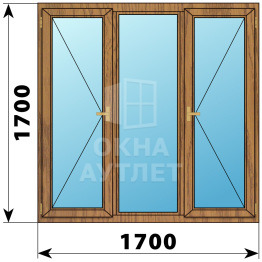 Трехстворчатое деревянное окно из лиственницы П-Г-П 1700×1700 ОА-37478