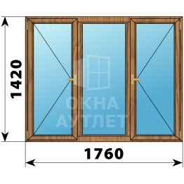 Трехстворчатое деревянное окно из лиственницы П-Г-П 1760×1420 ОА-37259