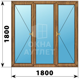 Трехстворчатое деревянное окно из лиственницы П-Г-П 1800×1800 ОА-37637