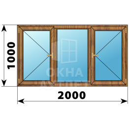 Трехстворчатое деревянное окно из лиственницы П-Г-П 2000×1000 ОА-36845