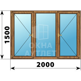 Трехстворчатое деревянное окно из лиственницы П-Г-П 2000×1500 ОА-37541