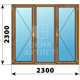 Трехстворчатое деревянное окно из лиственницы П-Г-П 2300×2300 ОА-37931