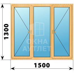Трехстворчатое деревянное окно из сосны П-Г-П 1500×1300 ОА-36077
