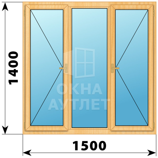 Трехстворчатое деревянное окно из сосны П-Г-П 1500×1400 ОА-36248