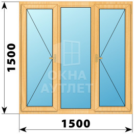 Трехстворчатое деревянное окно из сосны П-Г-П 1500×1500 ОА-36395