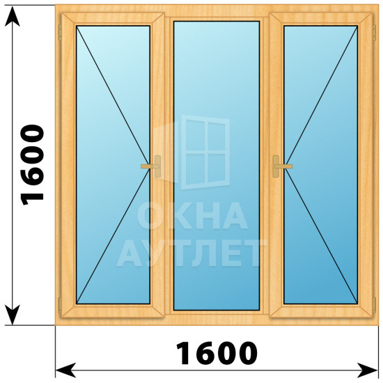 Трехстворчатое деревянное окно из сосны П-Г-П 1600×1600 ОА-36656