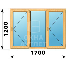 Трехстворчатое деревянное окно из сосны П-Г-П 1700×1200 ОА-36170