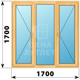Трехстворчатое деревянное окно из сосны П-Г-П 1700×1700 ОА-36902
