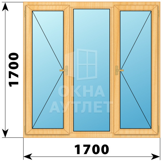 Трехстворчатое деревянное окно из сосны П-Г-П 1700×1700 ОА-36902