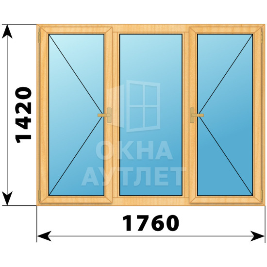 Трехстворчатое деревянное окно из сосны П-Г-П 1760×1420 ОА-36611