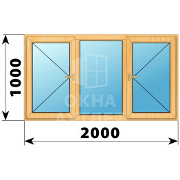 Трехстворчатое деревянное окно из сосны П-Г-П 2000×1000 ОА-36125
