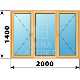 Трехстворчатое деревянное окно из сосны П-Г-П 2000×1400 ОА-36848