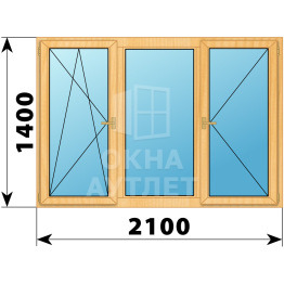 Трехстворчатое деревянное окно из сосны П-Г-П 2100×1400 ОА-36953
