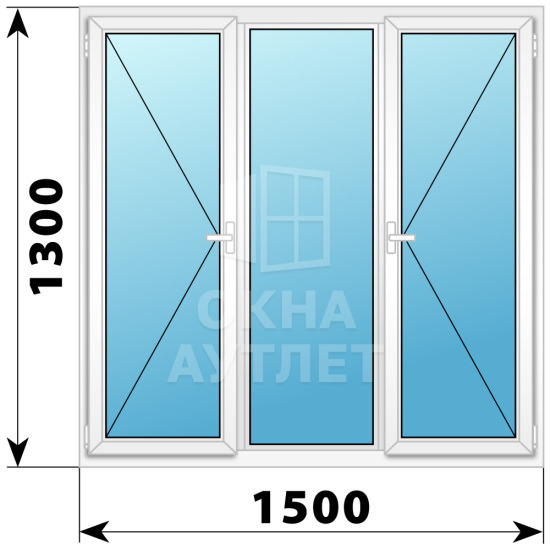 Трехстворчатое поворотное пластиковое окно П-Г-П 1500×1300 ОА-32796