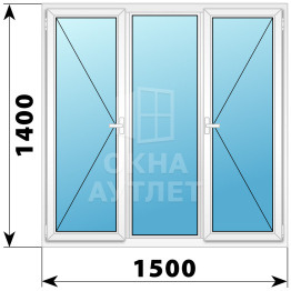 Трехстворчатое поворотное пластиковое окно П-Г-П 1500×1400 ОА-32859