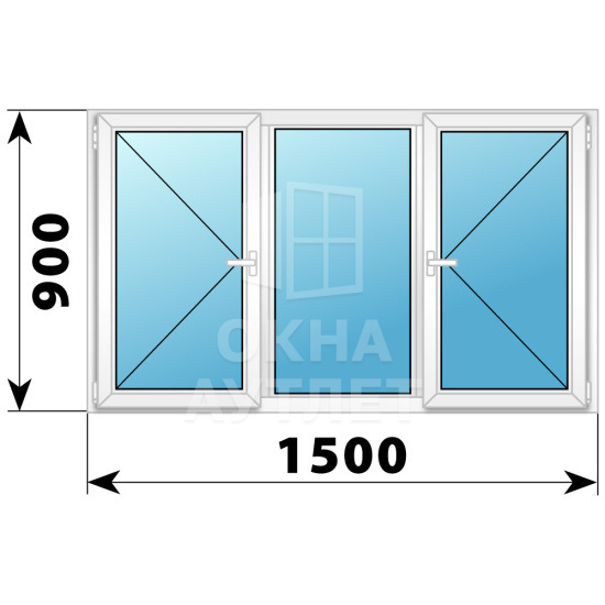 Трехстворчатое поворотное пластиковое окно П-Г-П 1500×900 ОА-32496