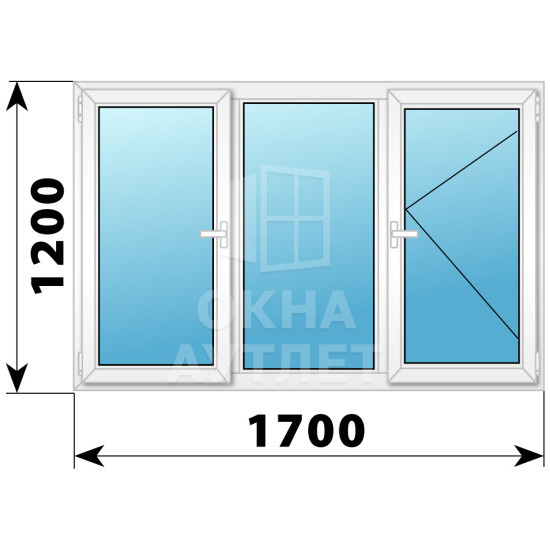 Трехстворчатое поворотное пластиковое окно П-Г-П 1700×1200 ОА-32835